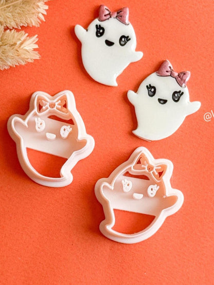 Happy Ghost Girl Clay Cutter: Halloween Earring Mold with Bow