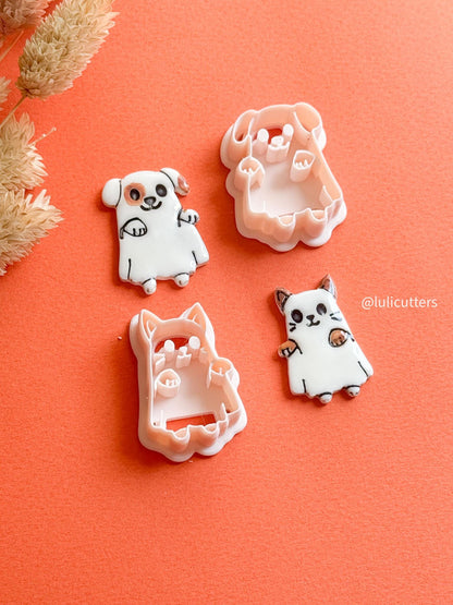 Halloween Ghost Pet Clay Cutter: Cat or Dog Polymer Clay Earring Mold