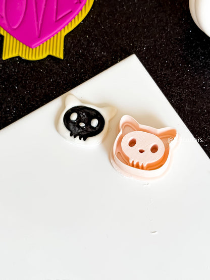 Cat Skull Clay Cutter: Spooky Kawaii Halloween Jewelry Mold