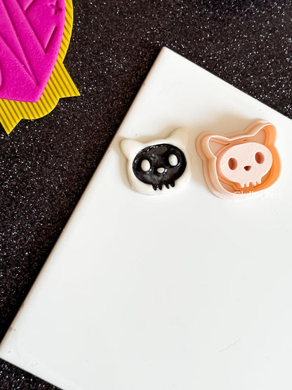 Cat Skull Clay Cutter: Spooky Kawaii Halloween Jewelry Mold