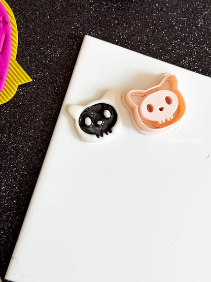 Cat Skull Clay Cutter: Spooky Kawaii Halloween Jewelry Mold