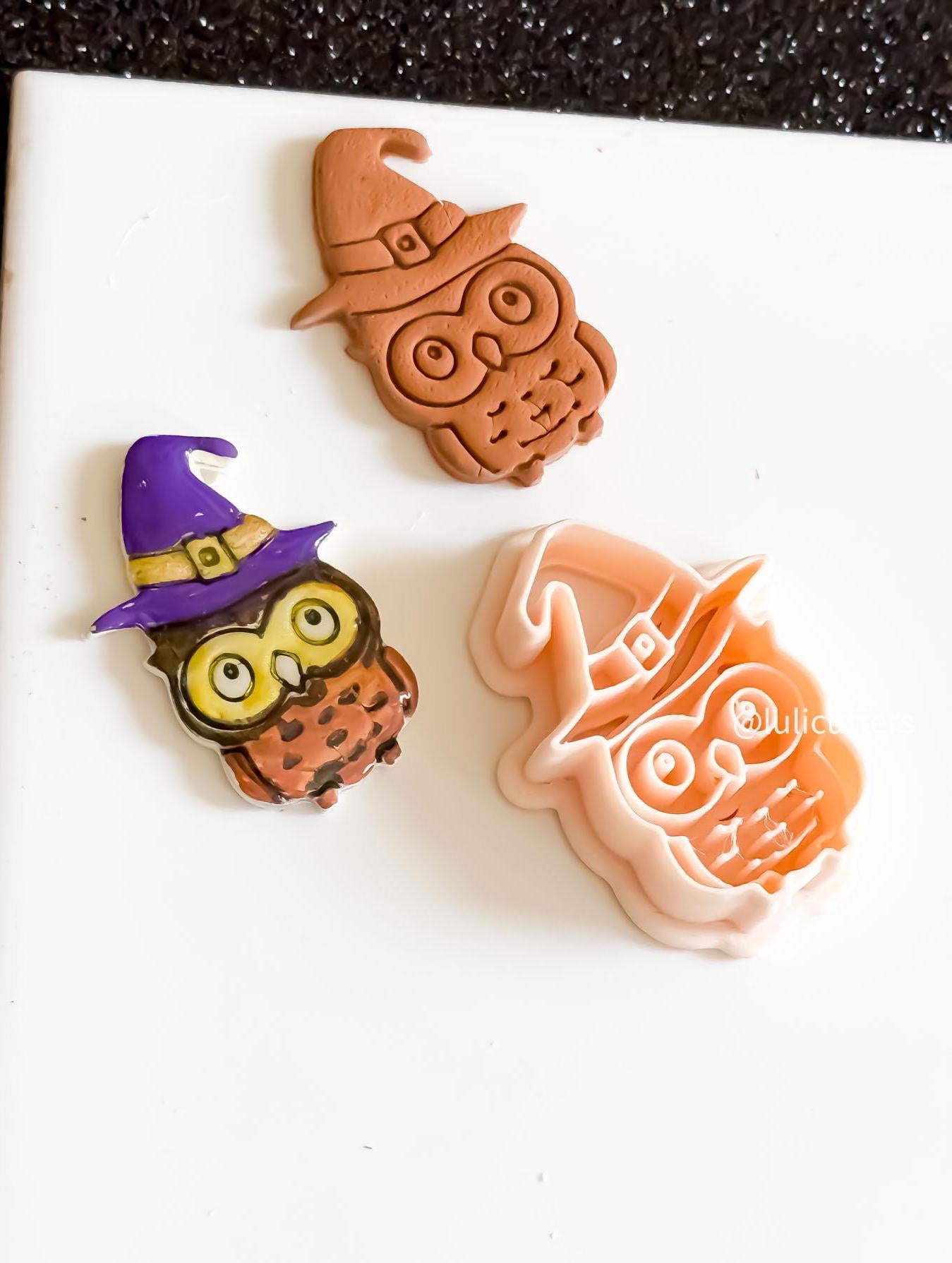Witchy Owl Clay Cutter: Halloween Polymer Clay Earring Mold