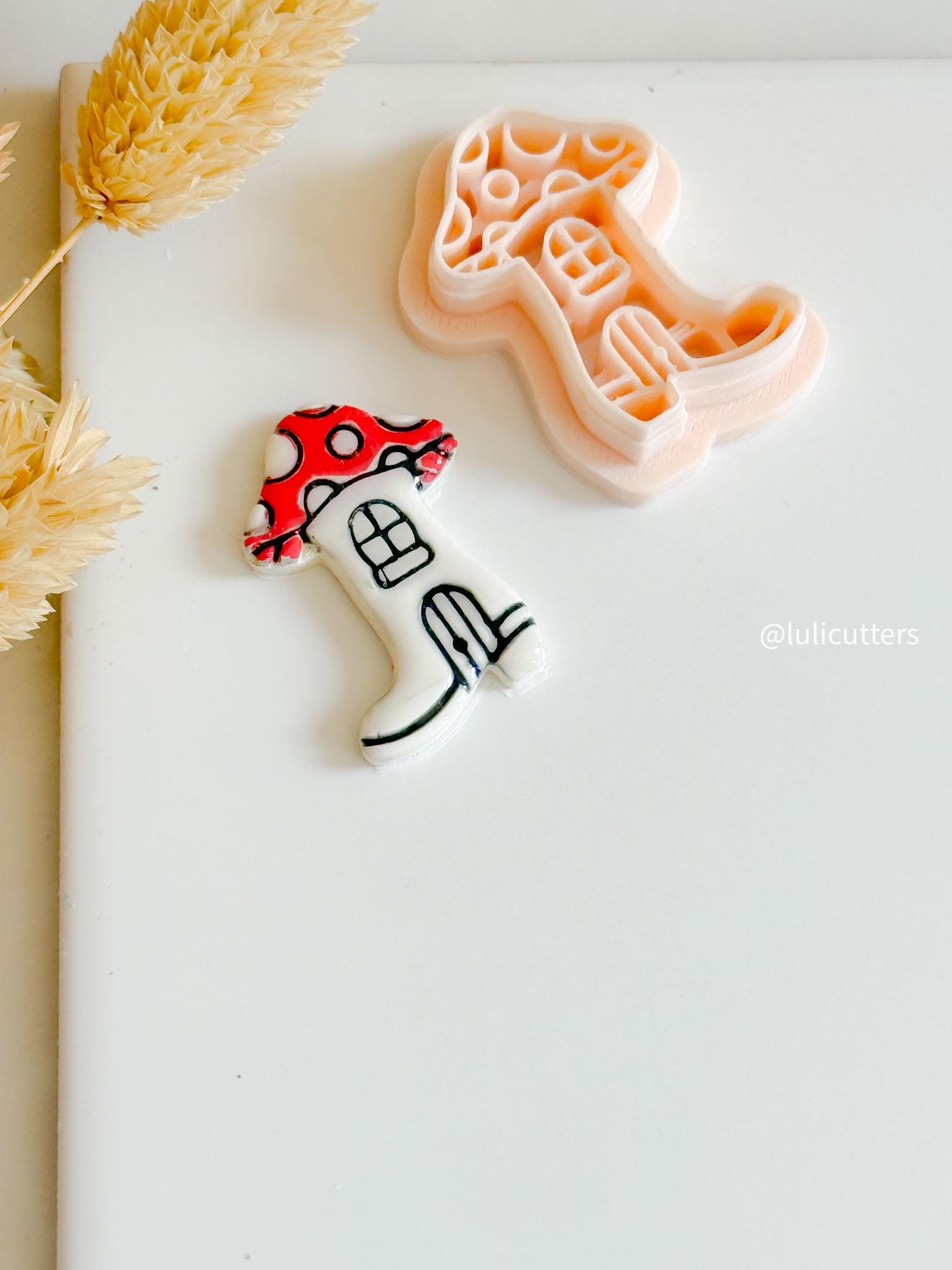 Mushroom Boot House Clay Cutter: Fairycore Polymer Clay Mold