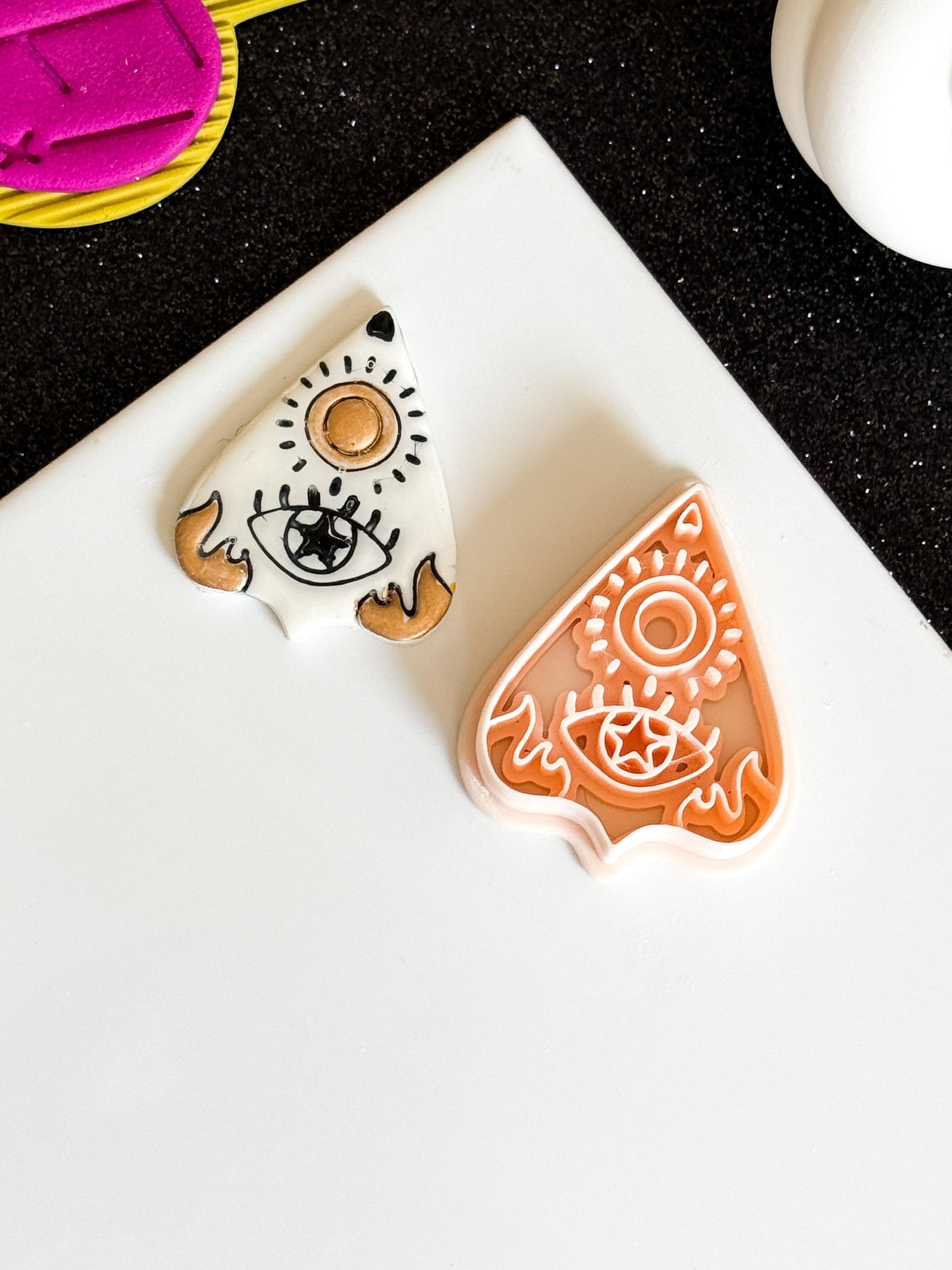 Ouija Planchette Clay Cutter: Sun, Moon & Star Imprint - Celestial Jewelry Tool