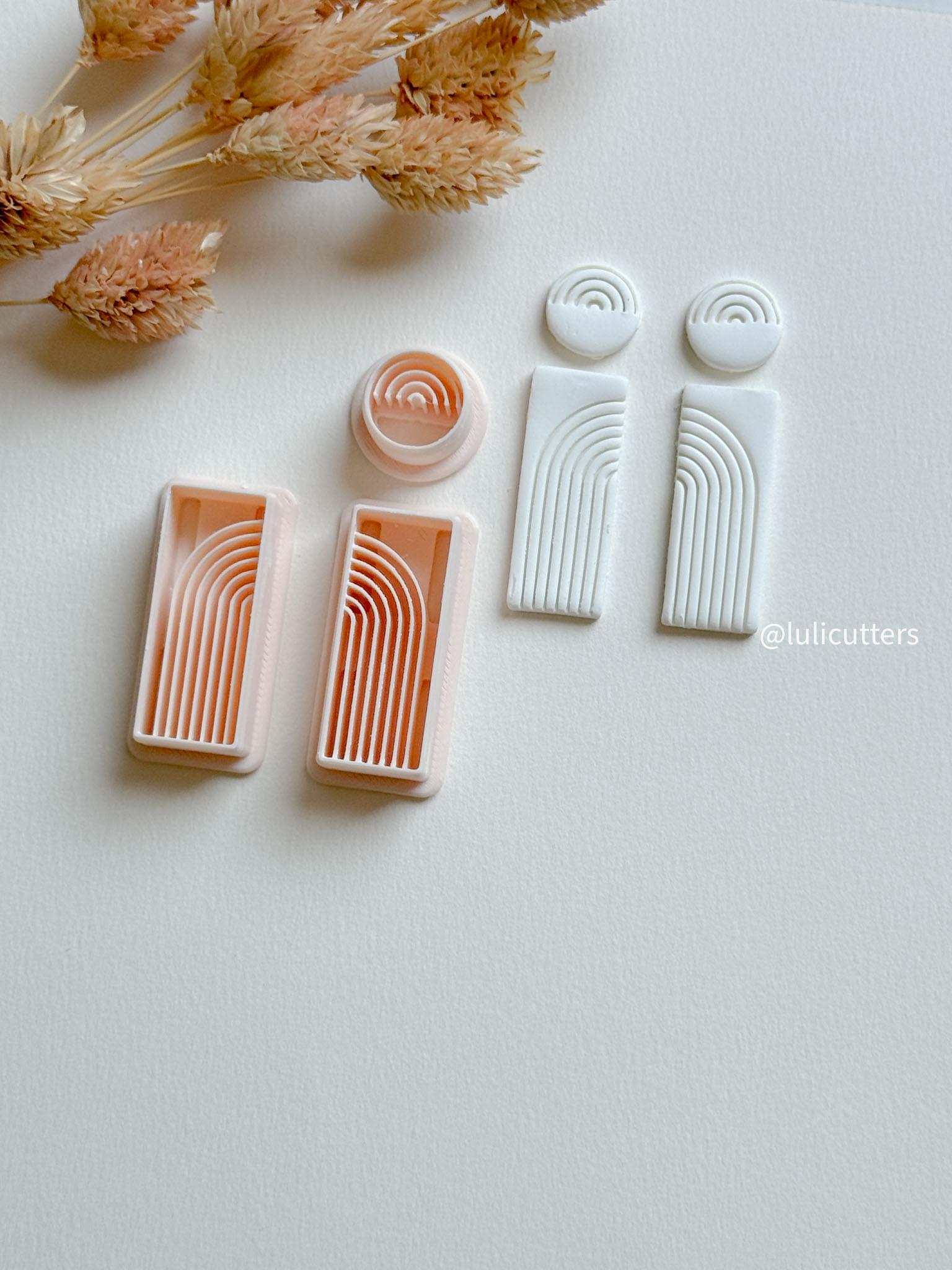 Lined Arch Clay Earring Cutter Set Includes Rectangle Base + Circle Topper