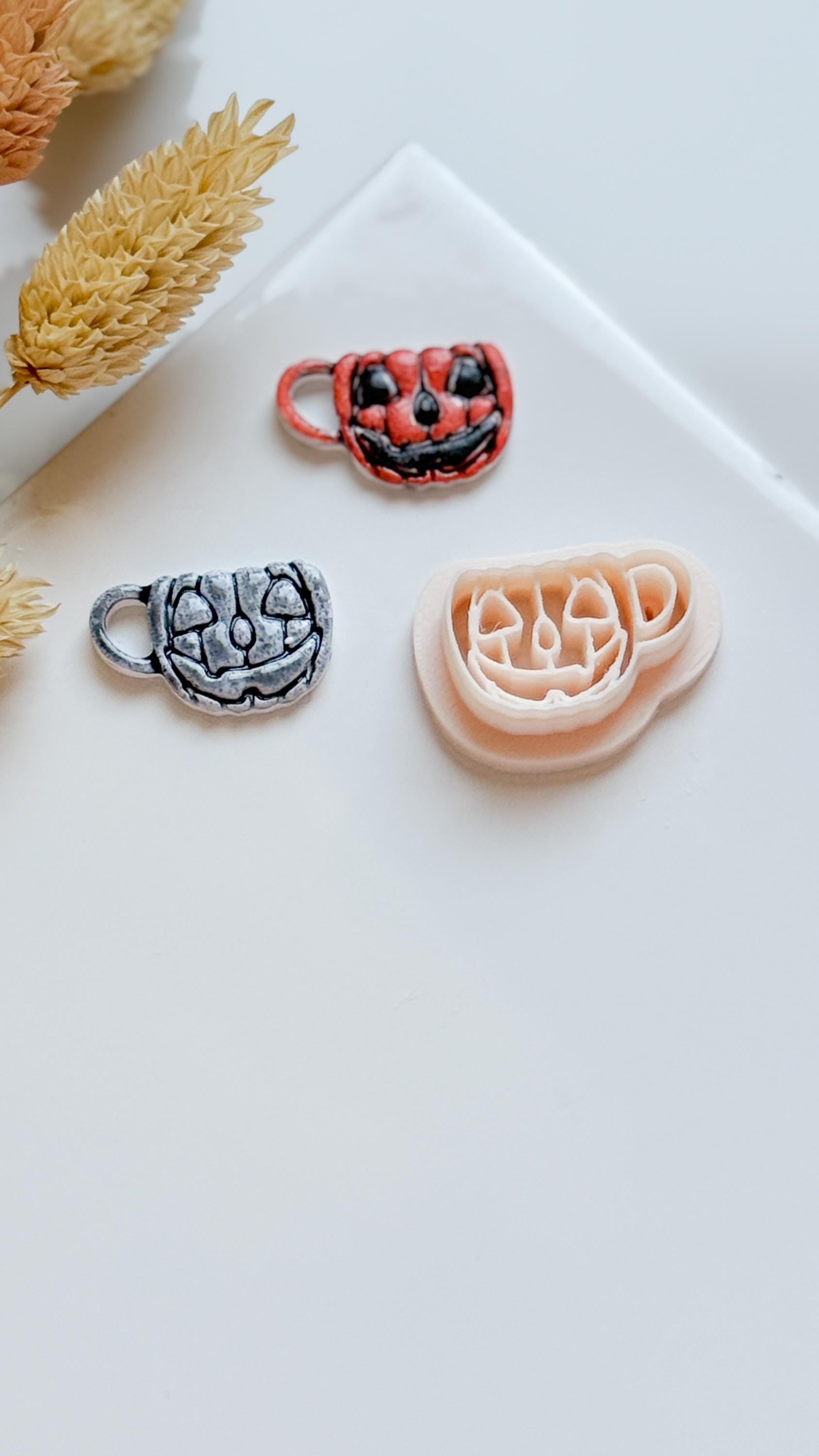 Jack-o'-Lantern Mug Clay Cutter Spooky Halloween Coffee Cup Mold for Polymer Clay Earrings & Charms