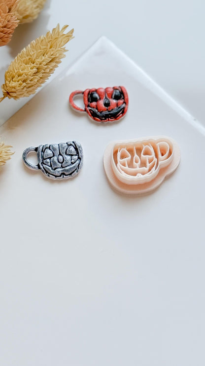 Jack-o'-Lantern Mug Clay Cutter Spooky Halloween Coffee Cup Mold for Polymer Clay Earrings & Charms