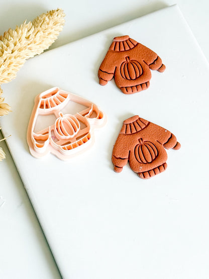 Pumpkin Sweater Cutter Cozy Fall Polymer Clay Mold for Earrings & Charms 2545 mm Sizes