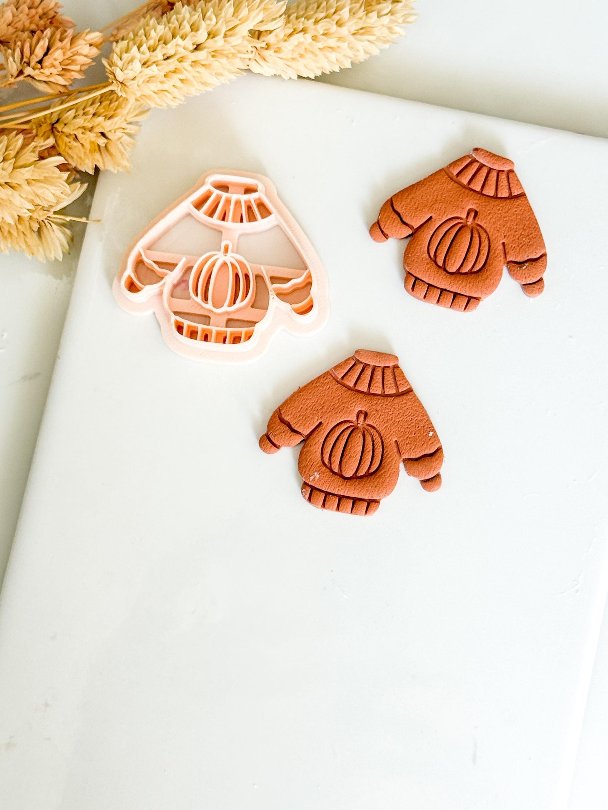 Pumpkin Sweater Cutter Cozy Fall Polymer Clay Mold for Earrings & Charms 2545 mm Sizes