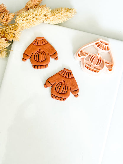 Pumpkin Sweater Cutter Cozy Fall Polymer Clay Mold for Earrings & Charms 2545 mm Sizes