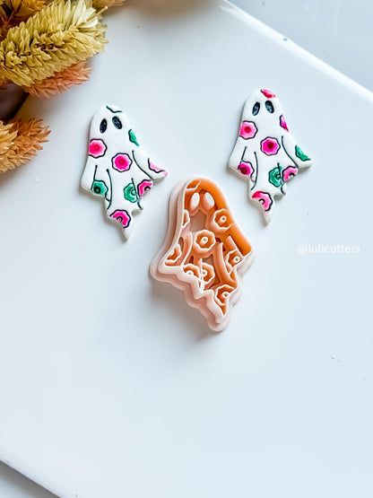 Floral Ghost Clay Earring Cutter Halloween with Flowers Design in 40 mm & 45 mm
