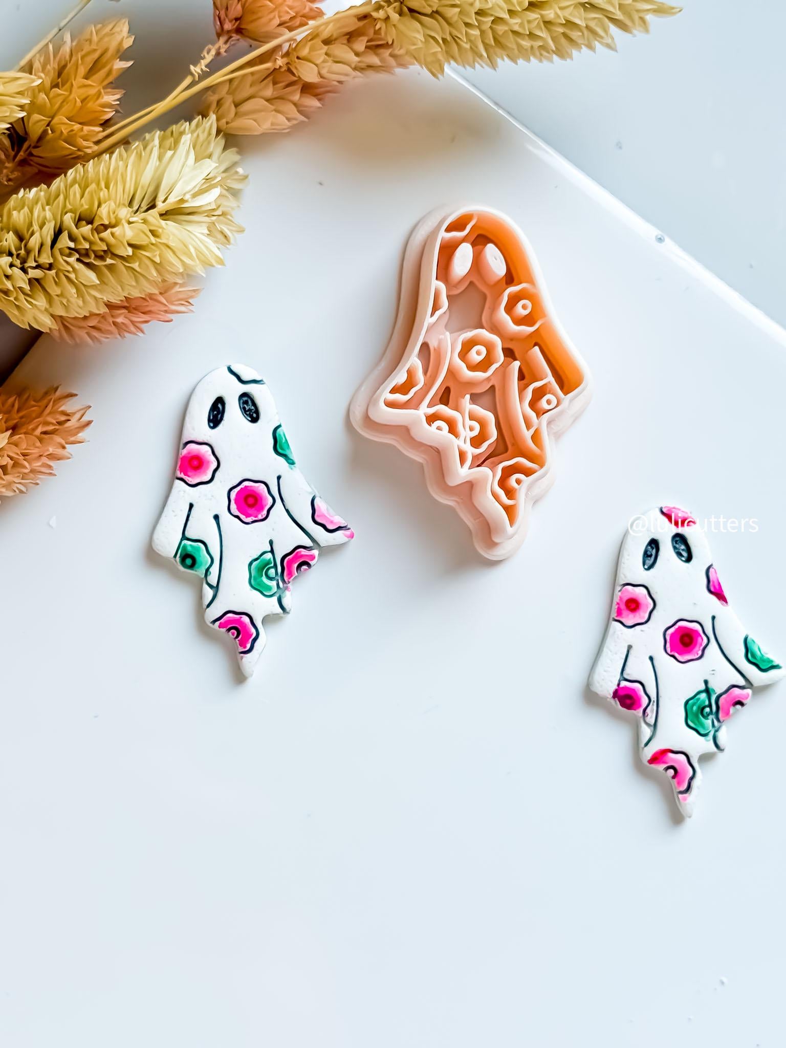 Floral Ghost Clay Earring Cutter Halloween with Flowers Design in 40 mm & 45 mm
