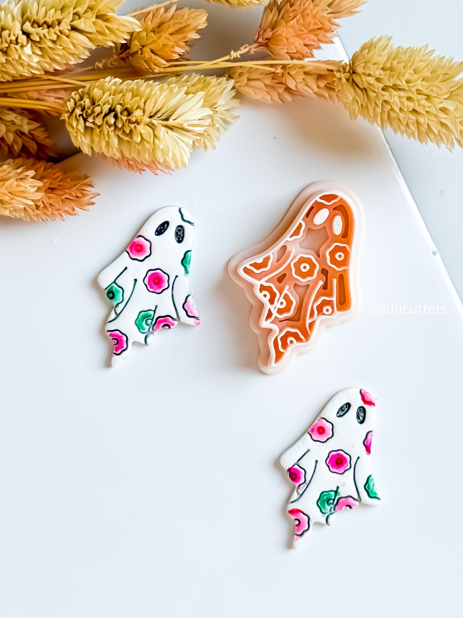 Floral Ghost Clay Earring Cutter Halloween with Flowers Design in 40 mm & 45 mm