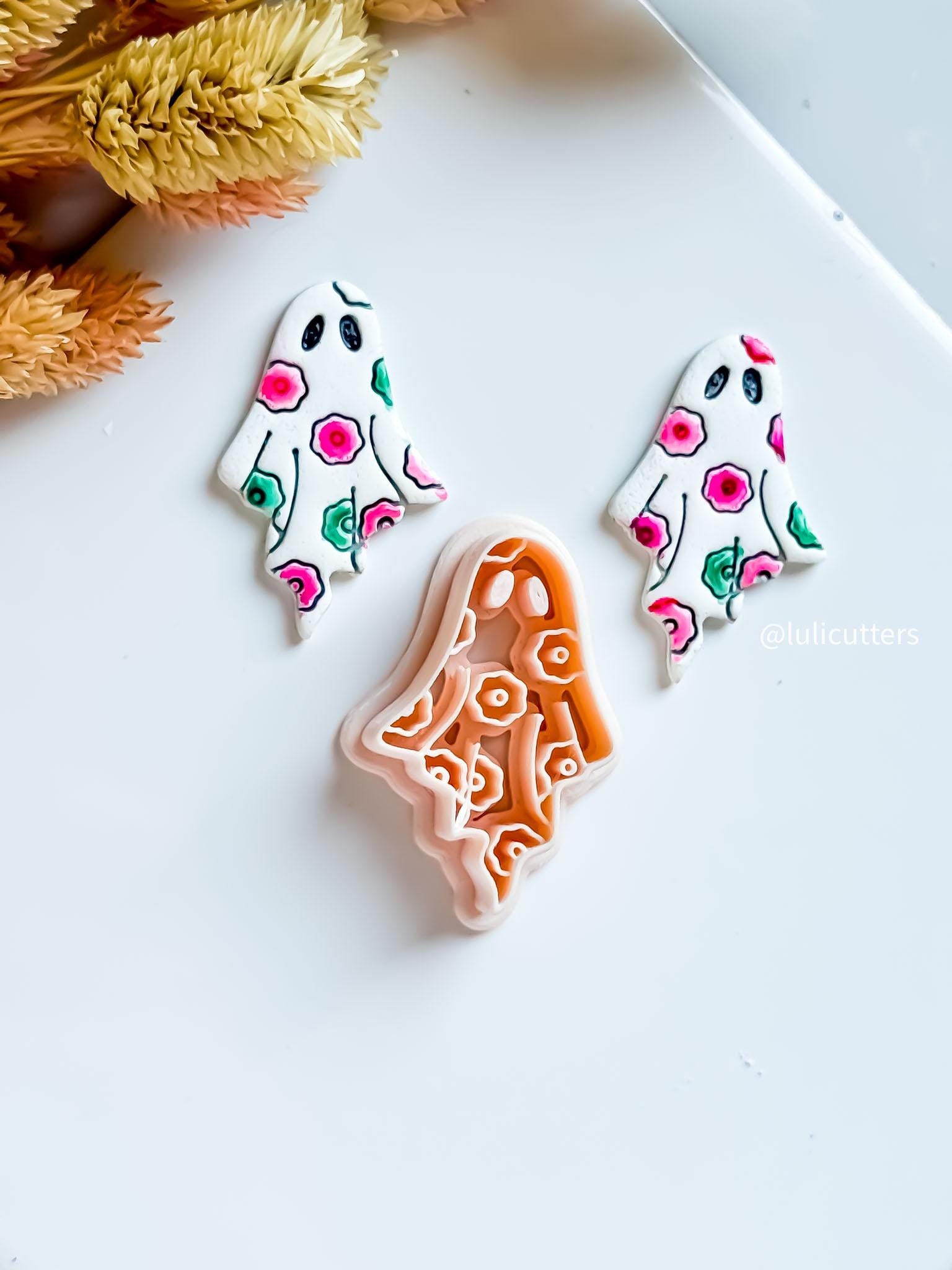 Floral Ghost Clay Earring Cutter Halloween with Flowers Design in 40 mm & 45 mm