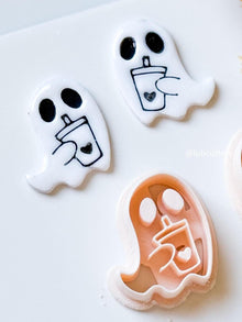 Coffee-Loving Ghost Clay Cutter: Halloween Polymer Clay Earrings & Charms