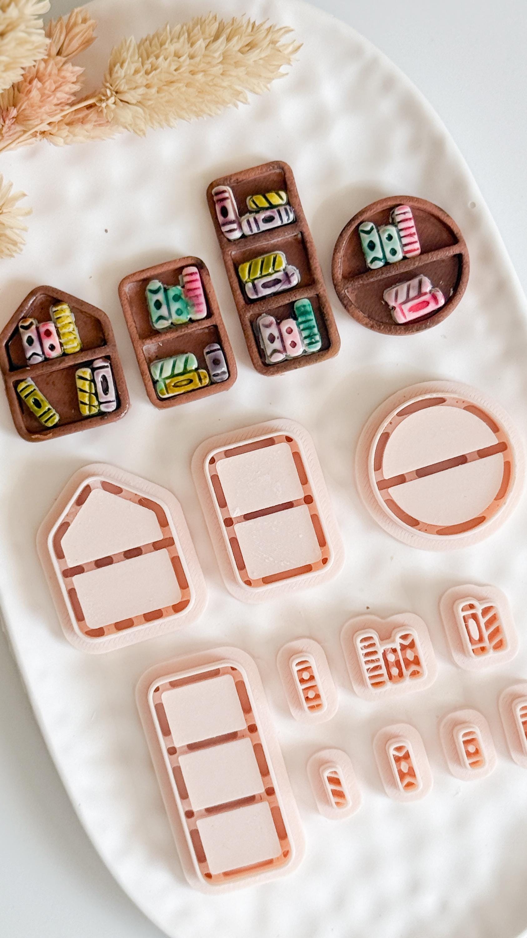 Geometric Bookshelf Clay Cutter Set: Polymer Clay Jewelry Molds