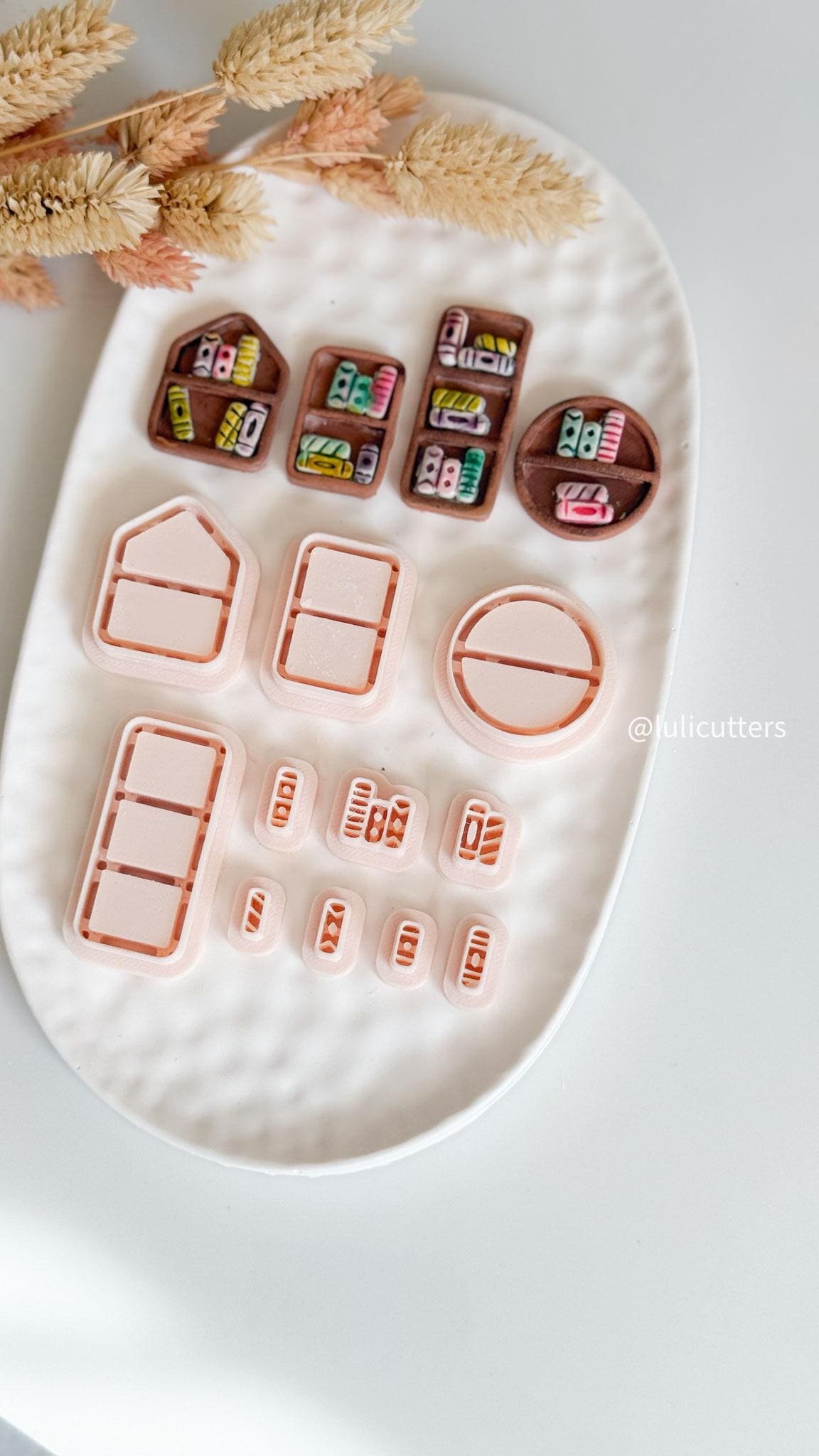 Geometric Bookshelf Clay Cutter Set: Polymer Clay Jewelry Molds