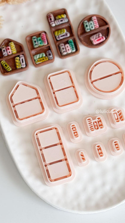 Geometric Bookshelf Clay Cutter Set: Polymer Clay Jewelry Molds