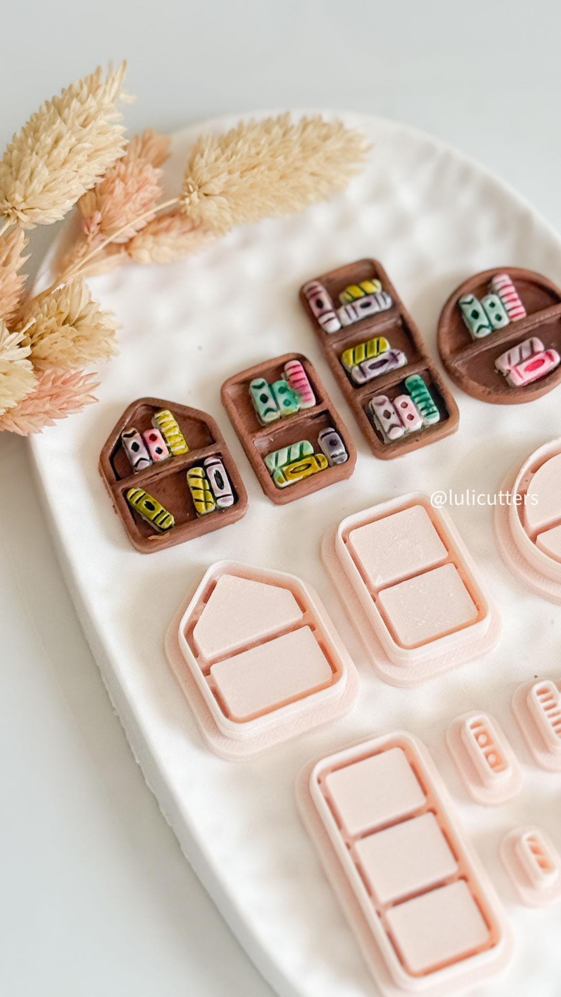 Geometric Bookshelf Clay Cutter Set: Polymer Clay Jewelry Molds