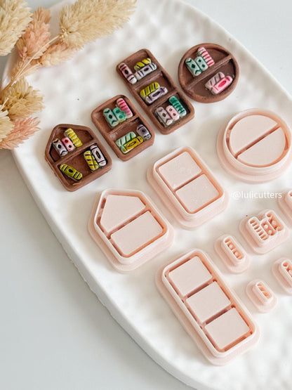 Geometric Bookshelf Clay Cutter Set: Polymer Clay Jewelry Molds