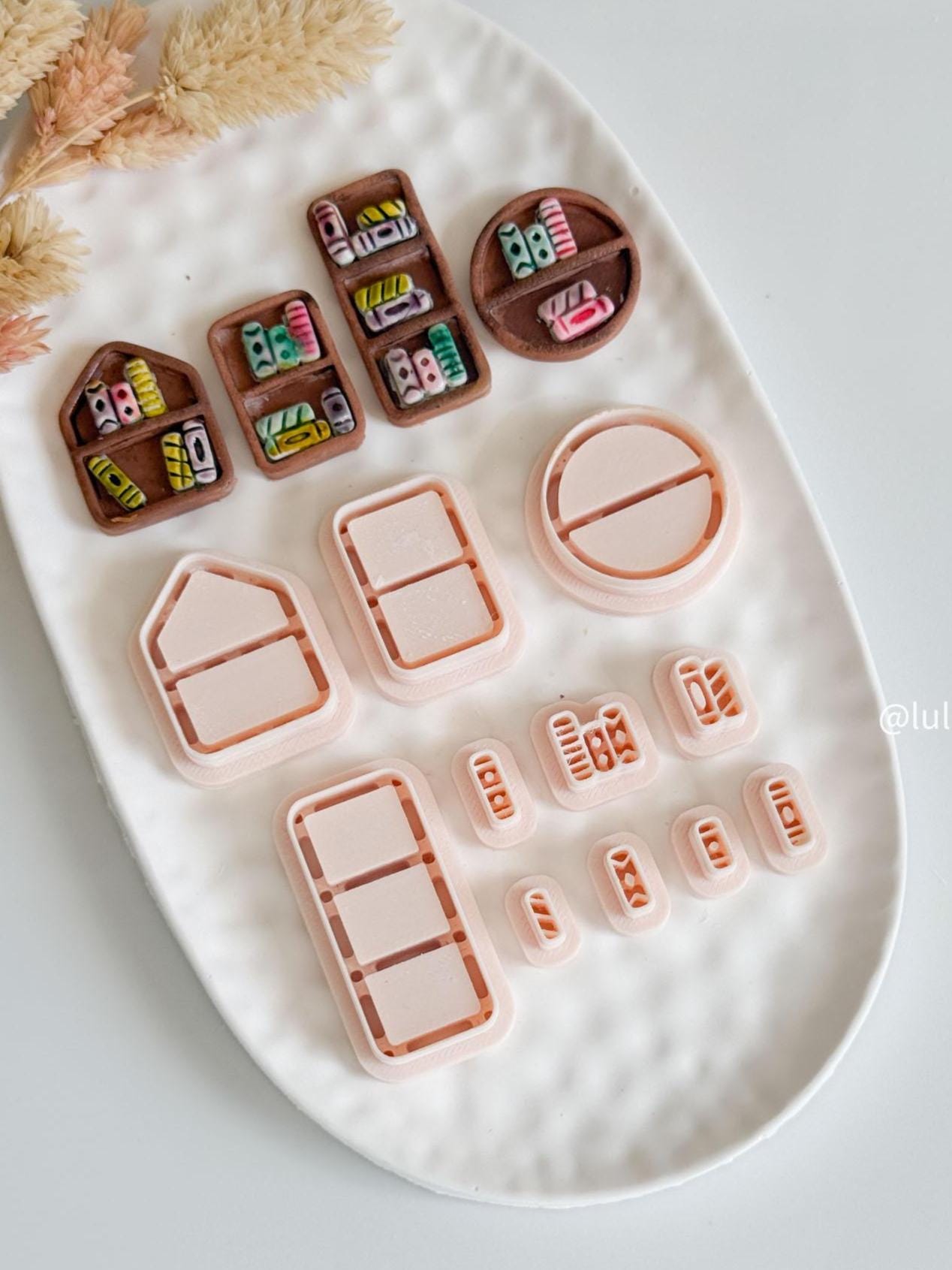 Geometric Bookshelf Clay Cutter Set: Polymer Clay Jewelry Molds