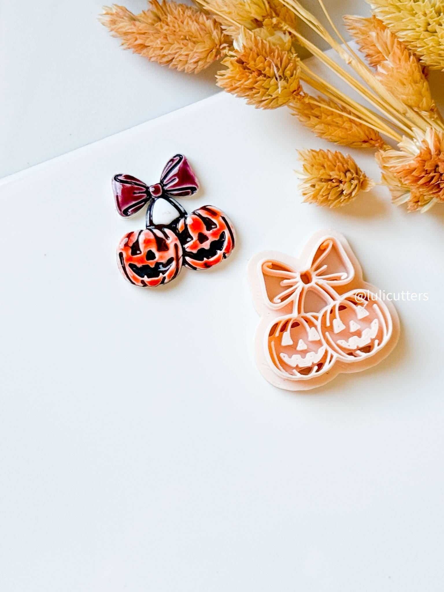 Double Pumpkin Clay Cutter: Halloween Jack-o'-Lantern Earring Charm Mold