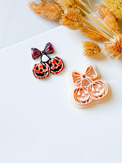 Double Pumpkin Clay Cutter: Halloween Jack-o'-Lantern Earring Charm Mold