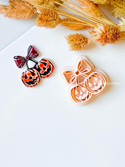 Double Pumpkin Clay Cutter: Halloween Jack-o'-Lantern Earring Charm Mold