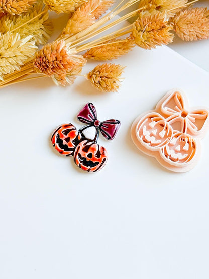 Double Pumpkin Clay Cutter: Halloween Jack-o'-Lantern Earring Charm Mold