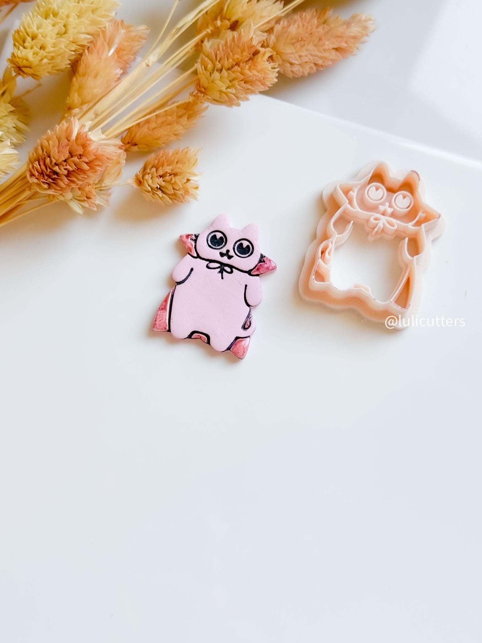 Vampire Cat Clay Cutter: Halloween Kitty Earring Mold - Gothic Jewelry