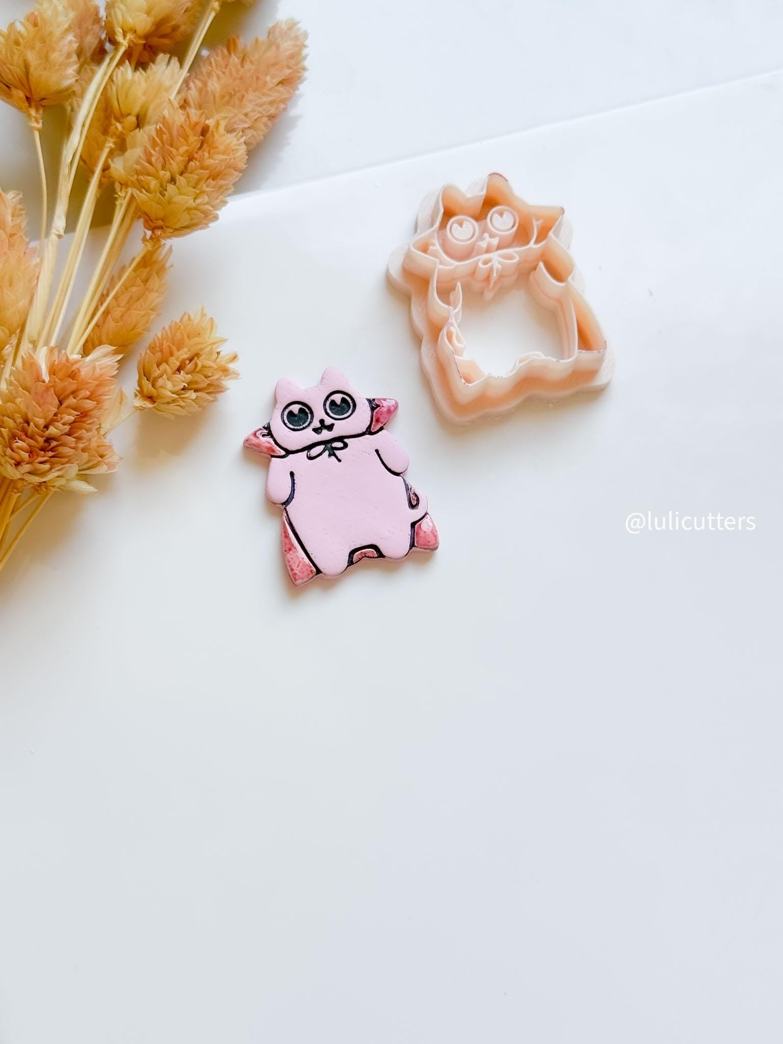 Vampire Cat Clay Cutter: Halloween Kitty Earring Mold - Gothic Jewelry