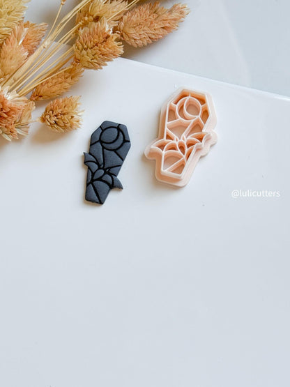 Bat Coffin Clay Cutter: Gothic Halloween Earring Tool with Stained Glass Moon