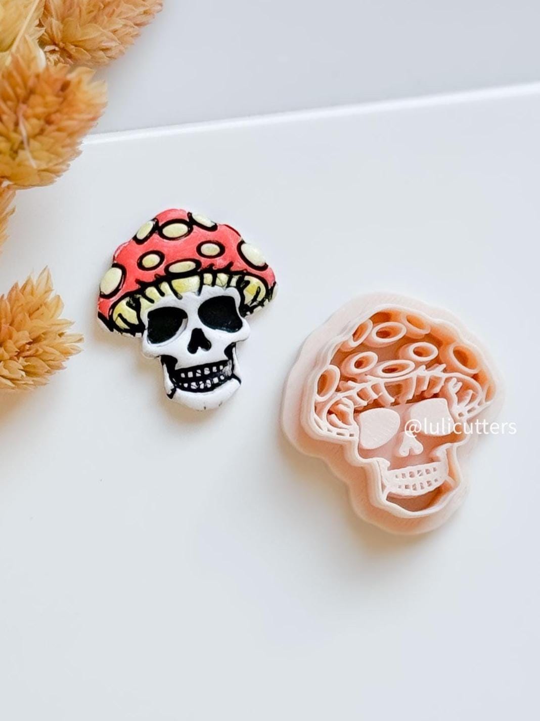 Mushroom Skull Clay Cutter: Spooky Goth Jewelry Mold