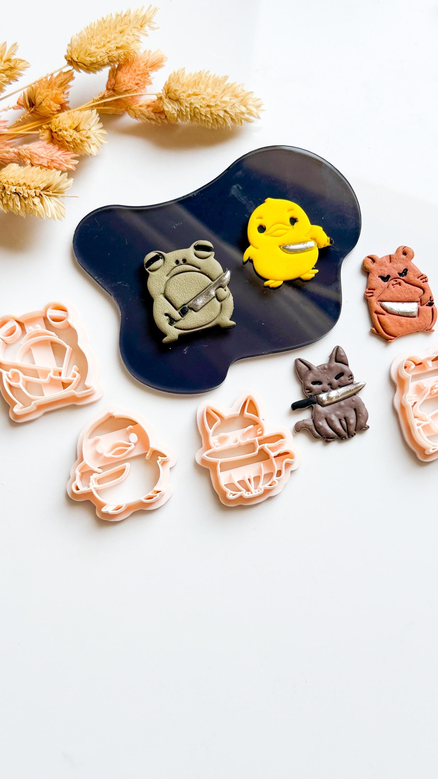 Animal with Knife Polymer Clay Cutters, Spooky Jewelry (25-45mm)