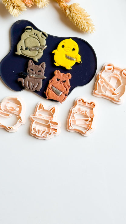 Animal with Knife Polymer Clay Cutters, Spooky Jewelry (25-45mm)