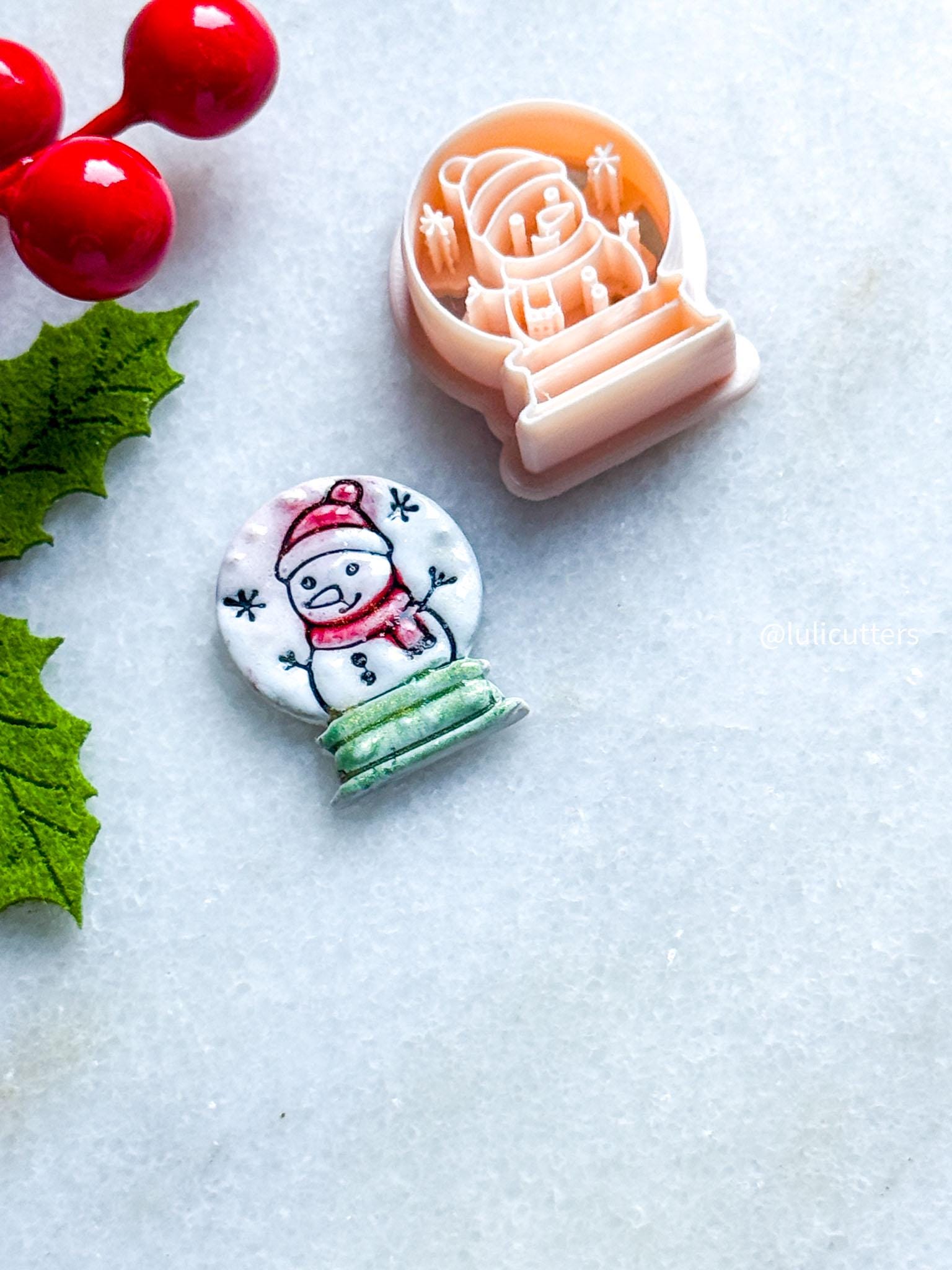 Snow Globe Clay Cutter: Snowman & Star Imprint, Polymer Clay Jewelry Tool