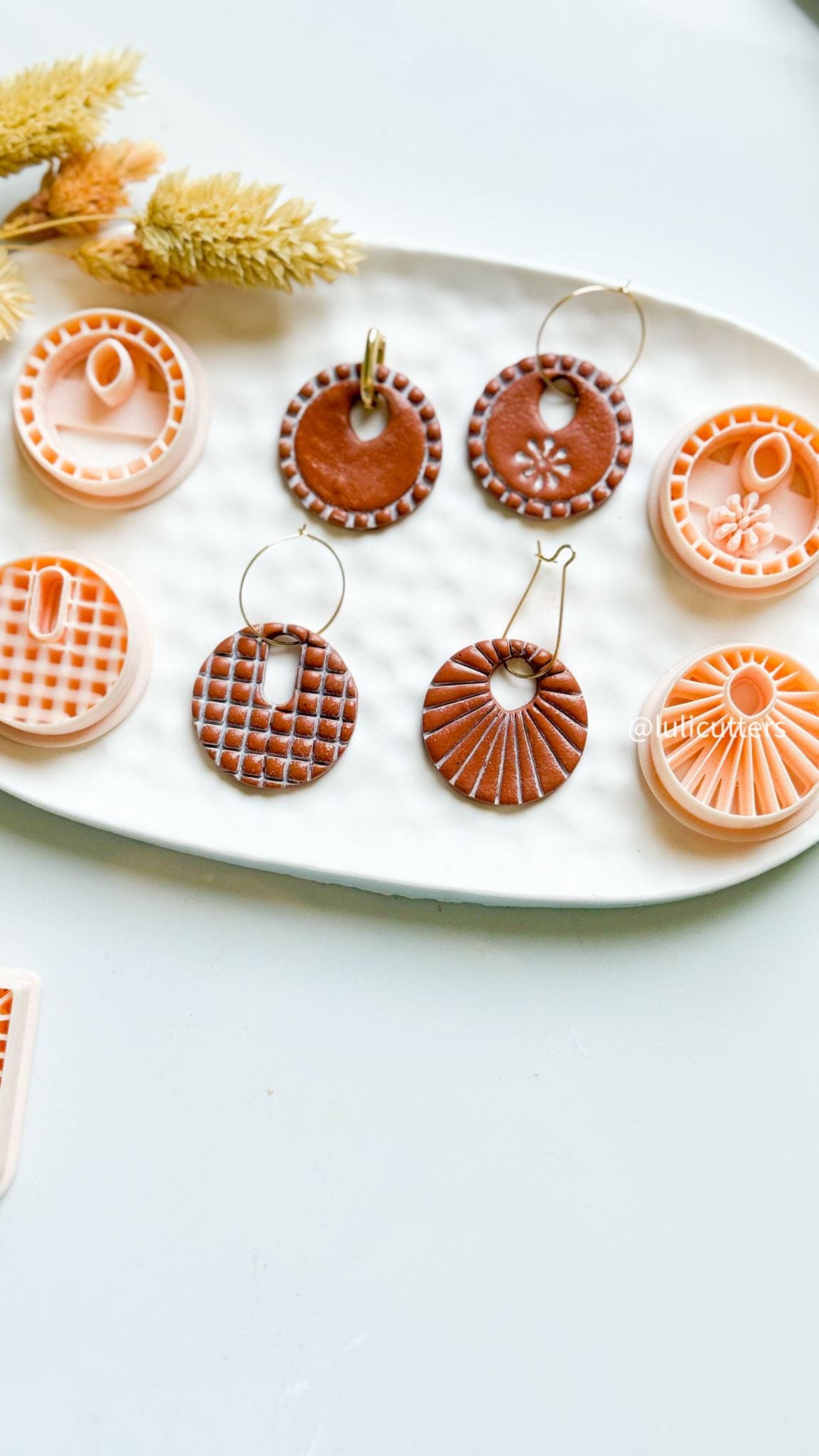 Patterned Charm Clay Cutters: Waffle Grid, Sunburst, Floral