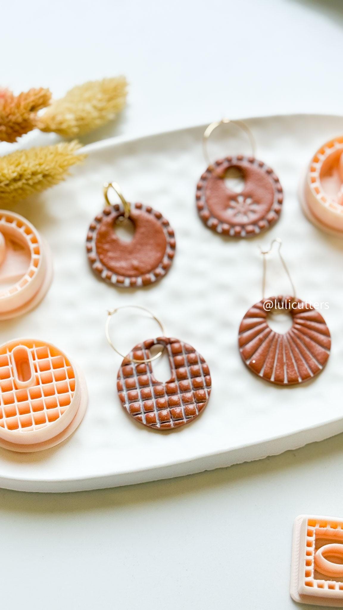 Patterned Charm Clay Cutters: Waffle Grid, Sunburst, Floral