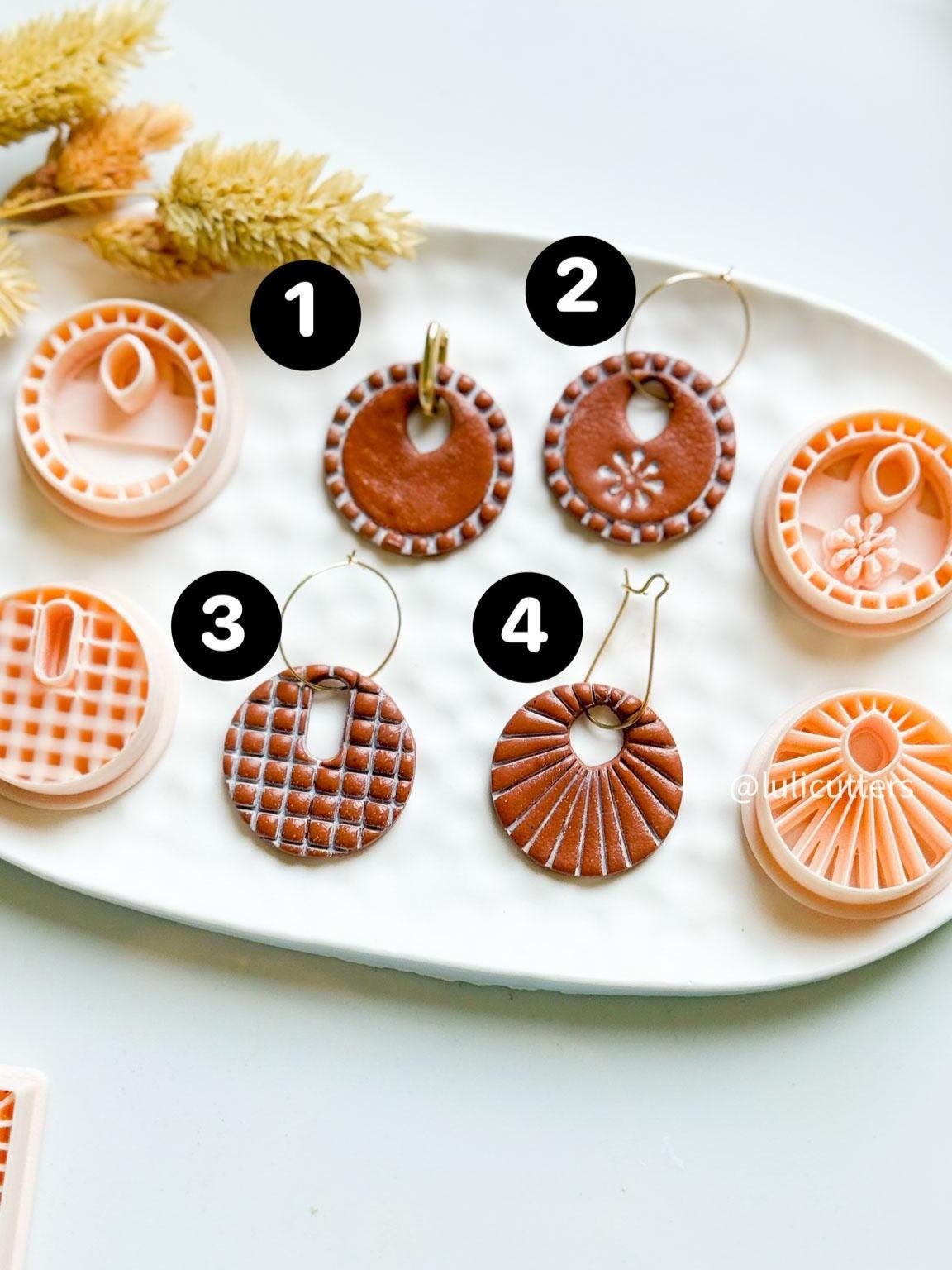 Patterned Charm Clay Cutters: Waffle Grid, Sunburst, Floral