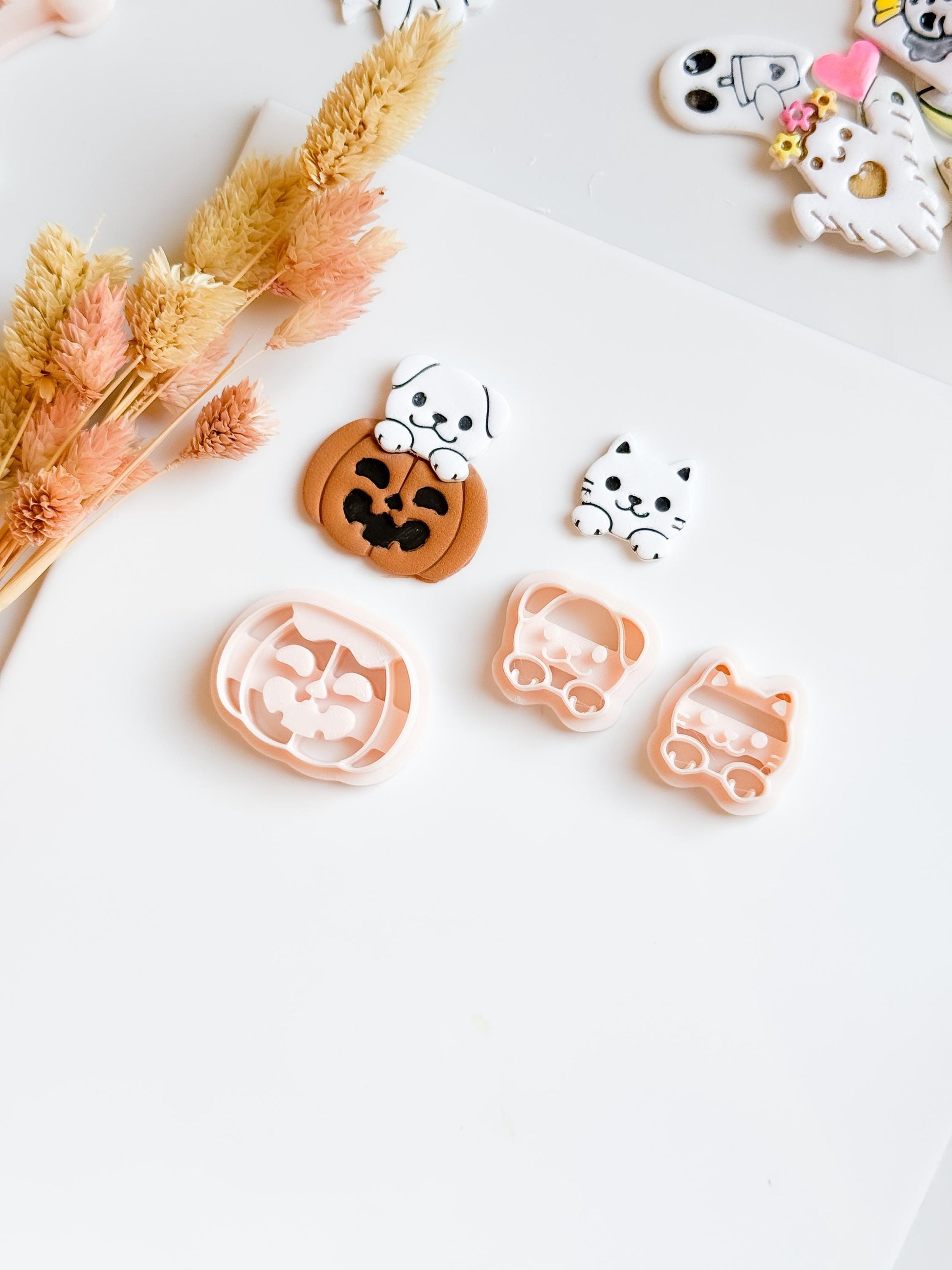 Cat or Dog on Pumpkin Clay Cutter Set: Halloween Jewelry Making