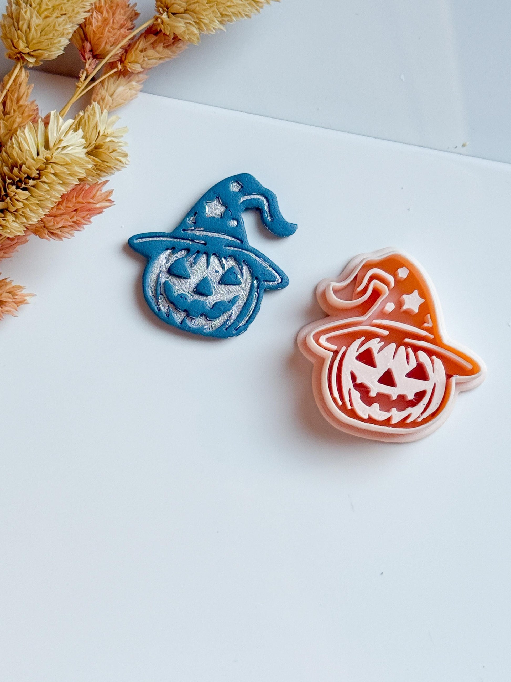 Witch Hat Pumpkin Cutter: Polymer Clay Halloween Earrings, Charms