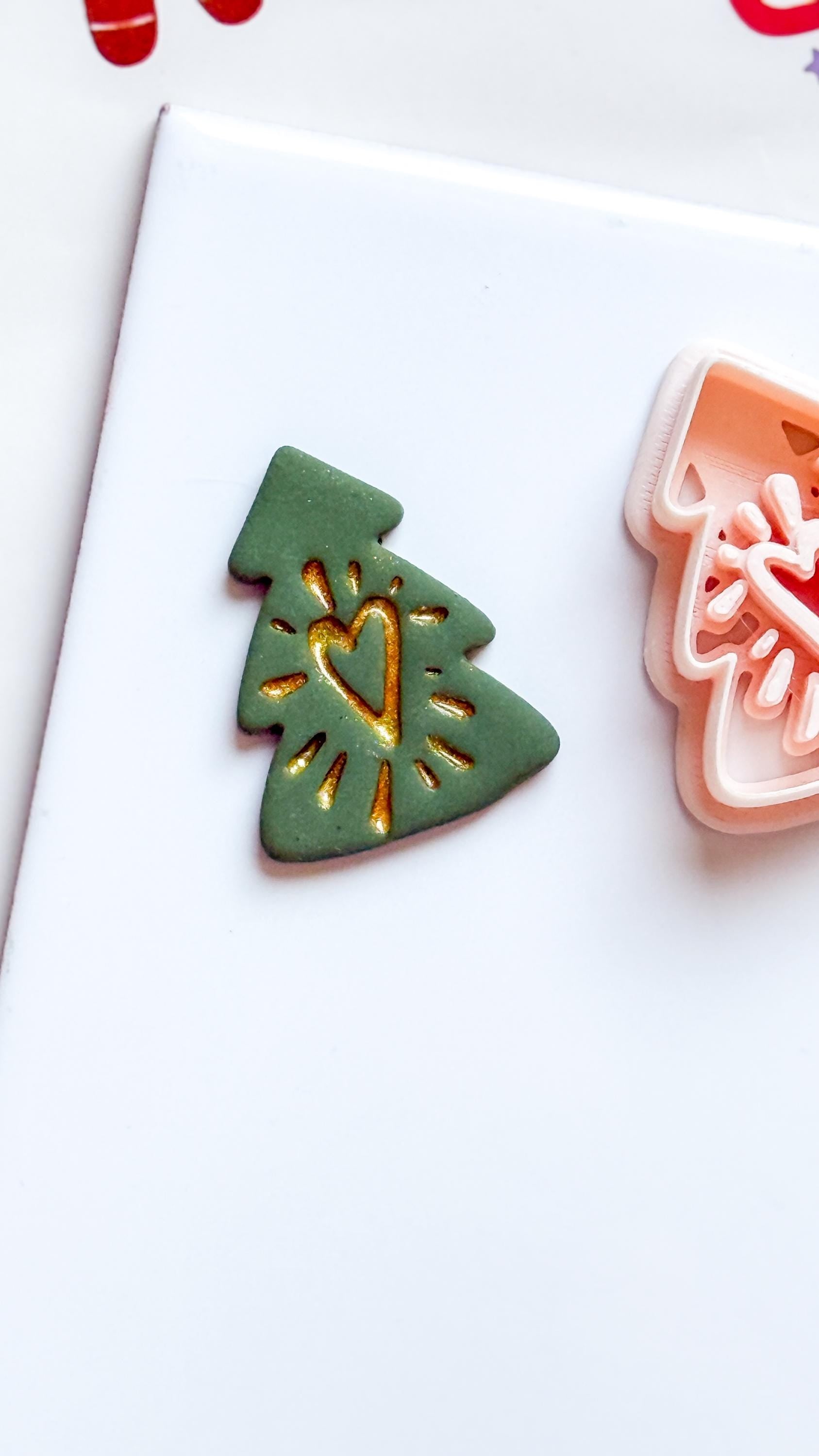 Polymer Clay Christmas Tree Cutter with Heart and Imprint Details