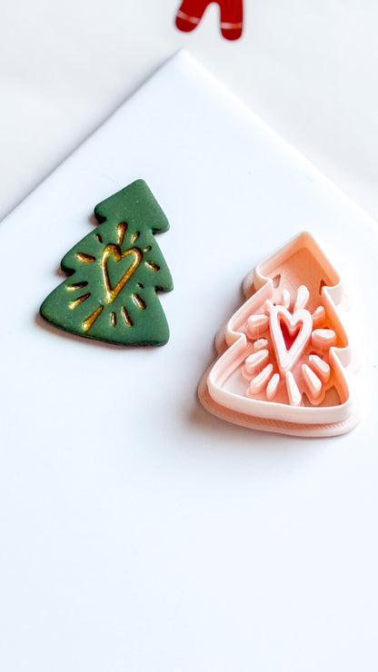 Polymer Clay Christmas Tree Cutter with Heart and Imprint Details