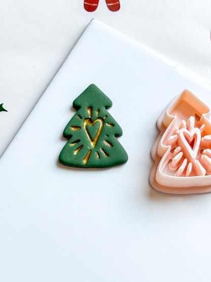 Polymer Clay Christmas Tree Cutter with Heart and Imprint Details