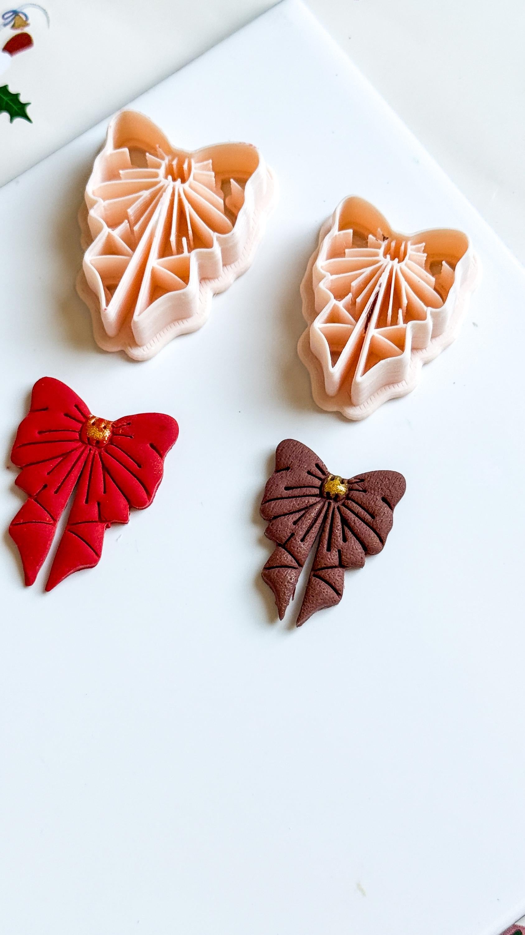 Polymer Clay Christmas Bow Cutter Set Festive Poinsettia Ribbon Design for Earrings & Jewelry