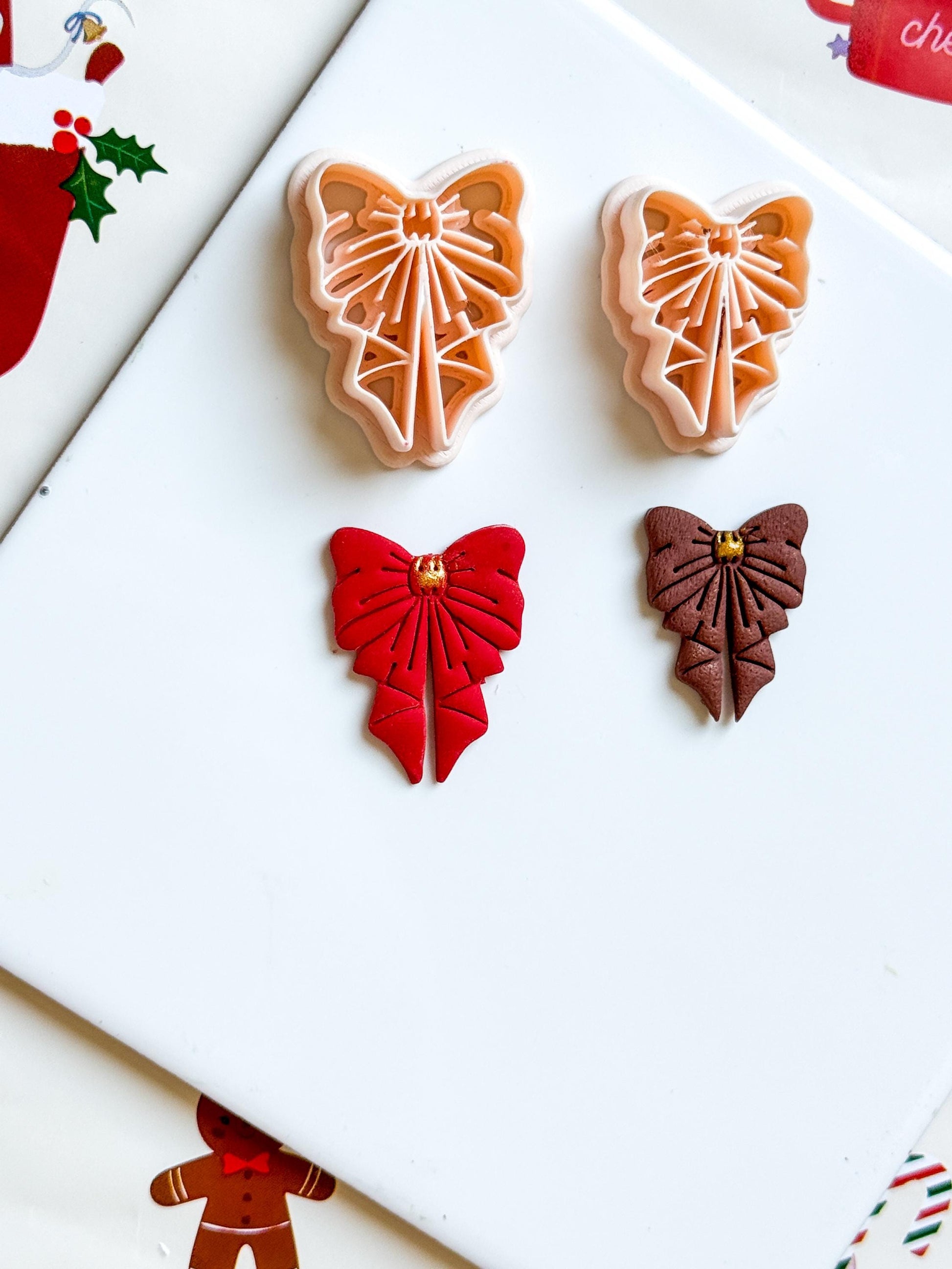 Polymer Clay Christmas Bow Cutter Set Festive Poinsettia Ribbon Design for Earrings & Jewelry