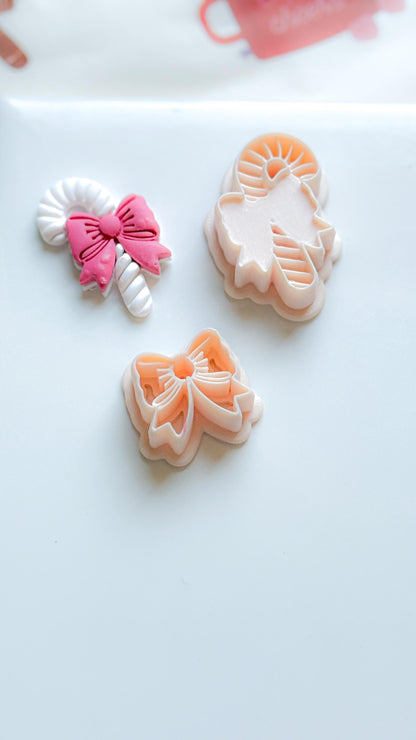Candy Cane Bow Polymer Clay Cutter: Christmas Earring Detail - 35/40mm