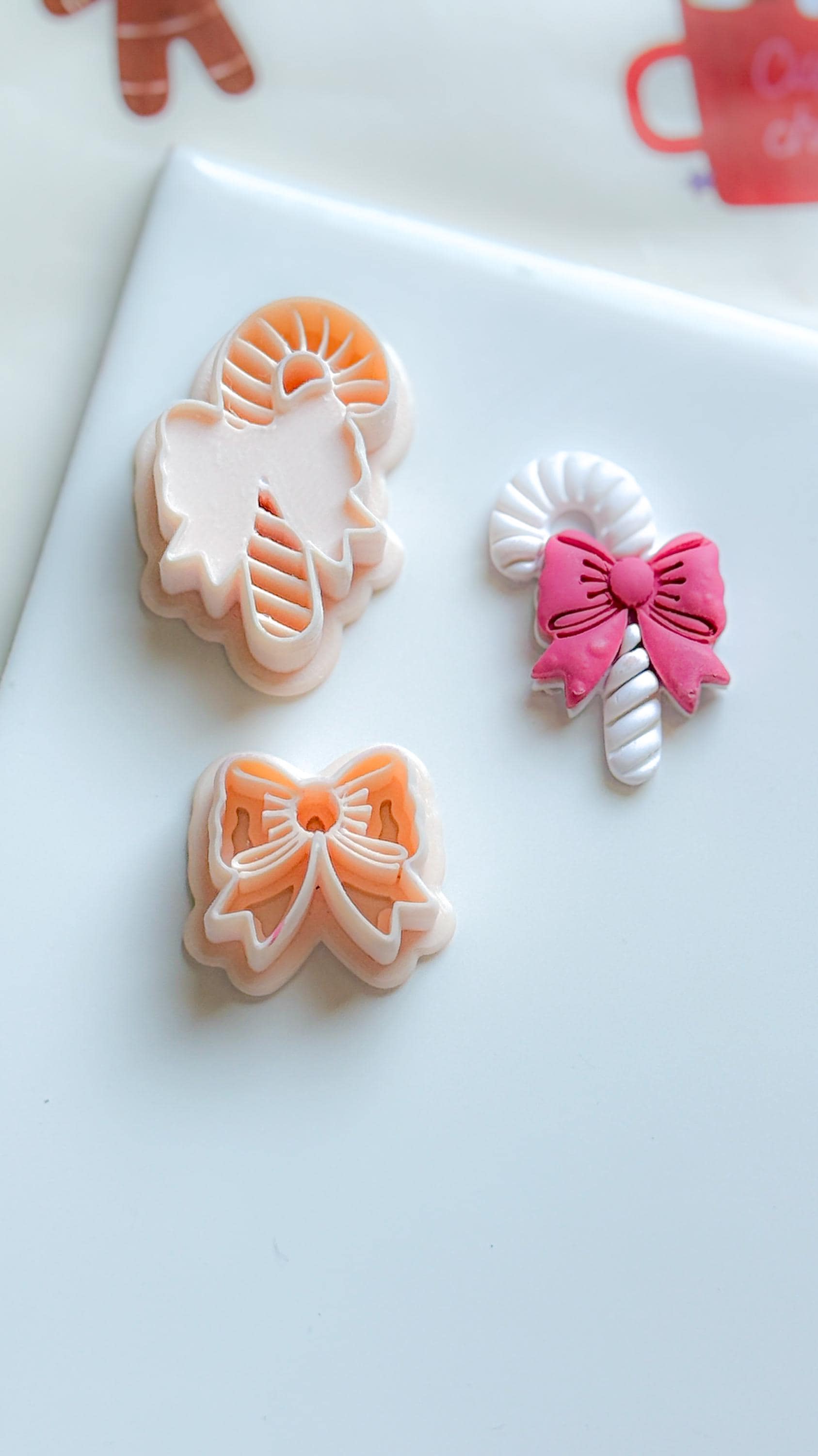 Candy Cane Bow Polymer Clay Cutter: Christmas Earring Detail - 35/40mm