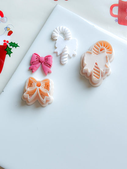 Candy Cane Bow Polymer Clay Cutter: Christmas Earring Detail - 35/40mm