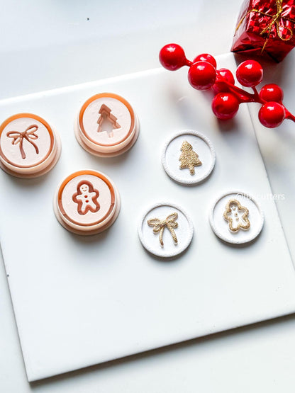 Polymer Clay Christmas Stamp Set Bow, Gingerbread & Tree